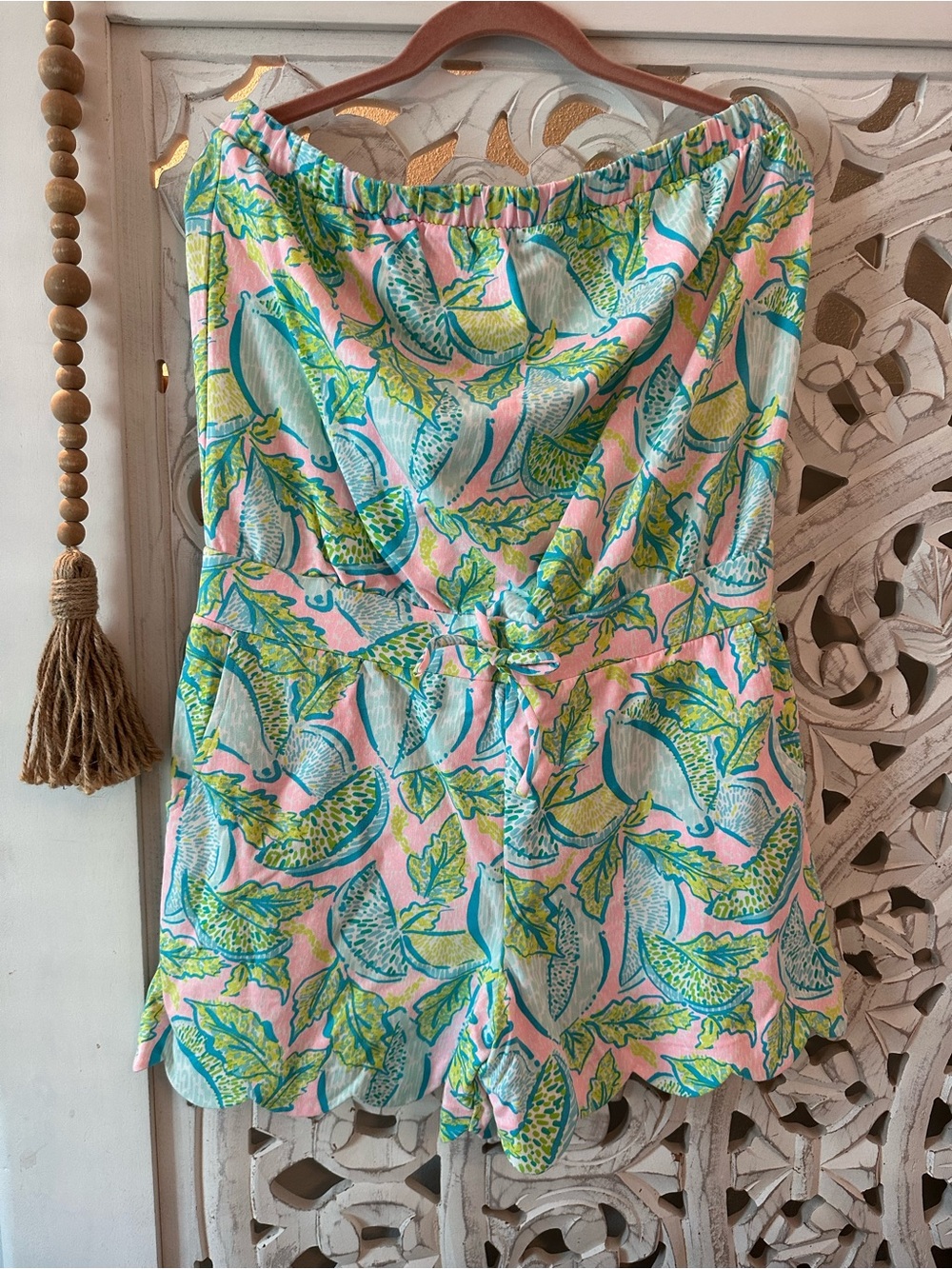 NWT Lilly Pulitzer Jace Strapless Tropical Print Romper Size L Large